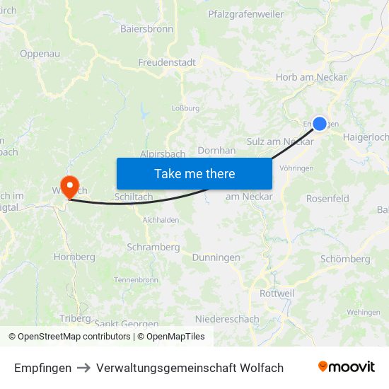 Empfingen to Verwaltungsgemeinschaft Wolfach map