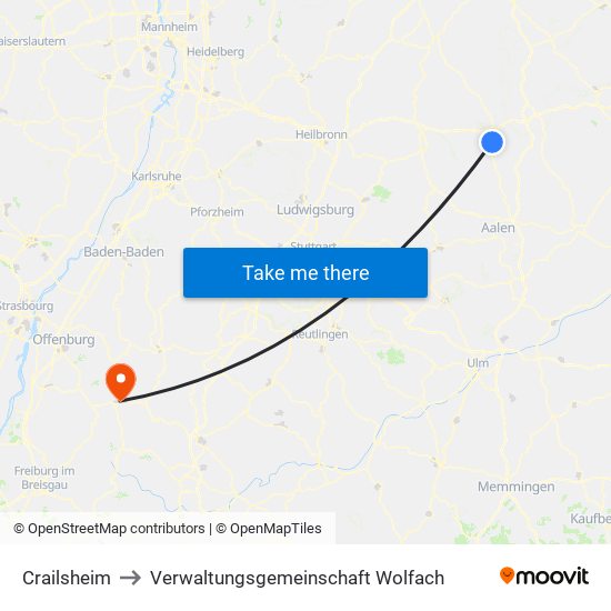 Crailsheim to Verwaltungsgemeinschaft Wolfach map
