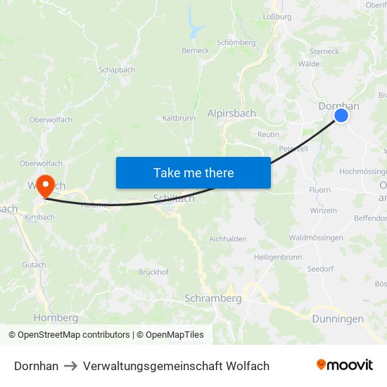 Dornhan to Verwaltungsgemeinschaft Wolfach map