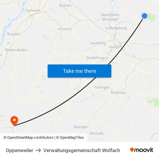 Oppenweiler to Verwaltungsgemeinschaft Wolfach map