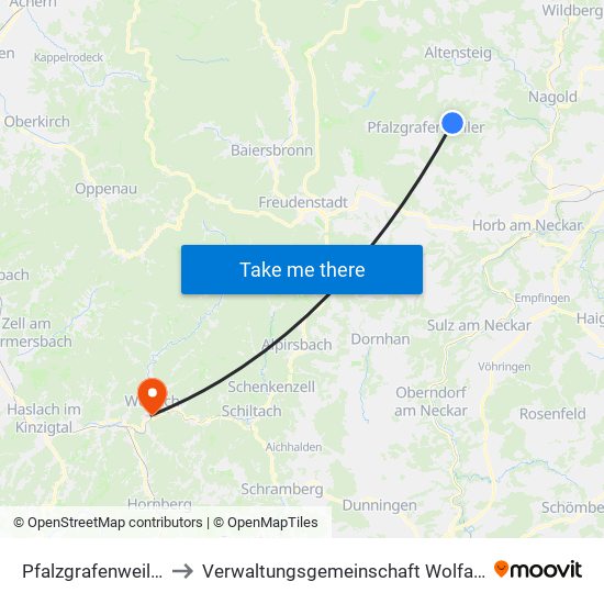 Pfalzgrafenweiler to Verwaltungsgemeinschaft Wolfach map