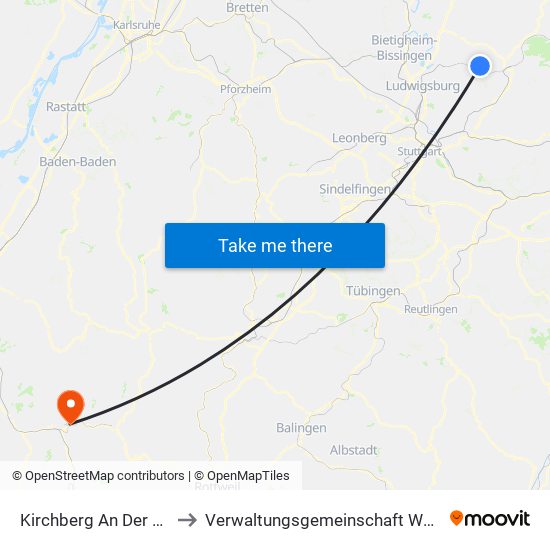 Kirchberg An Der Murr to Verwaltungsgemeinschaft Wolfach map