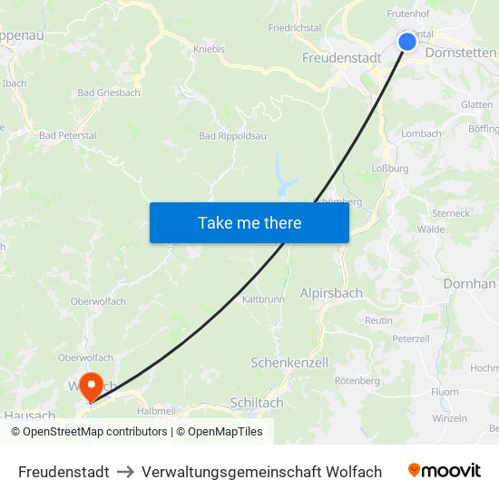 Freudenstadt to Verwaltungsgemeinschaft Wolfach map