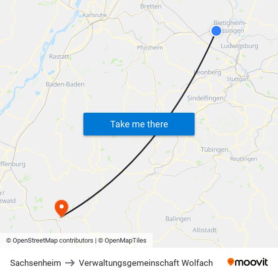 Sachsenheim to Verwaltungsgemeinschaft Wolfach map