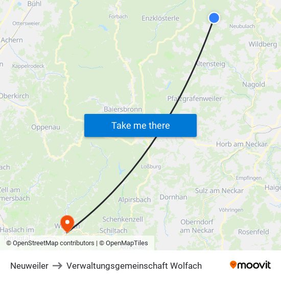 Neuweiler to Verwaltungsgemeinschaft Wolfach map