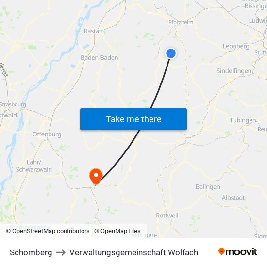 Schömberg to Verwaltungsgemeinschaft Wolfach map