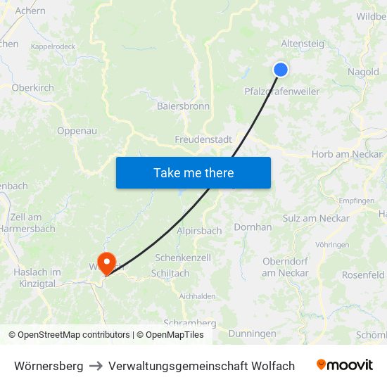 Wörnersberg to Verwaltungsgemeinschaft Wolfach map