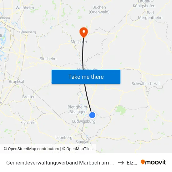 Gemeindeverwaltungsverband Marbach am Neckar to Elztal map