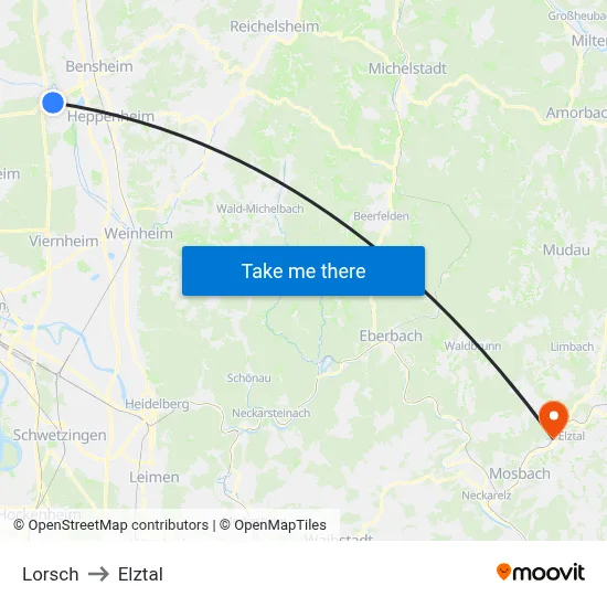 Lorsch to Elztal map