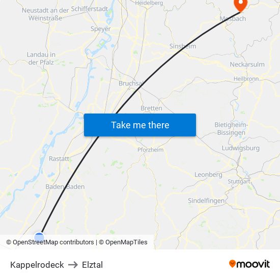 Kappelrodeck to Elztal map