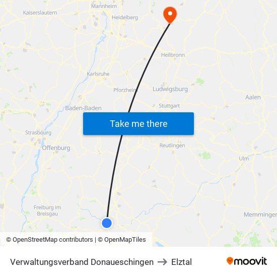 Verwaltungsverband Donaueschingen to Elztal map