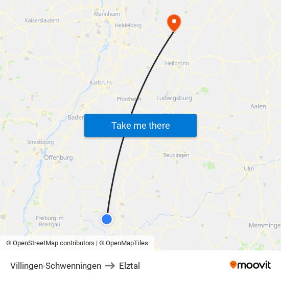 Villingen-Schwenningen to Elztal map