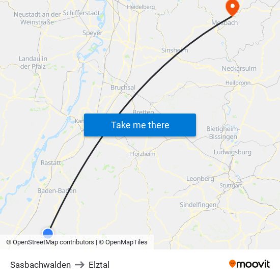 Sasbachwalden to Elztal map