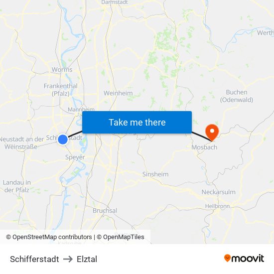 Schifferstadt to Elztal map