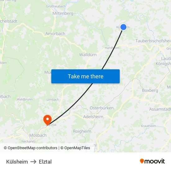 Külsheim to Elztal map