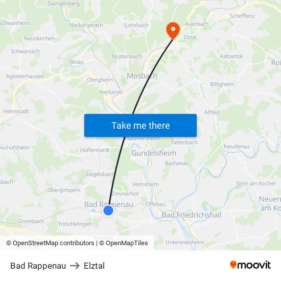 Bad Rappenau to Elztal map