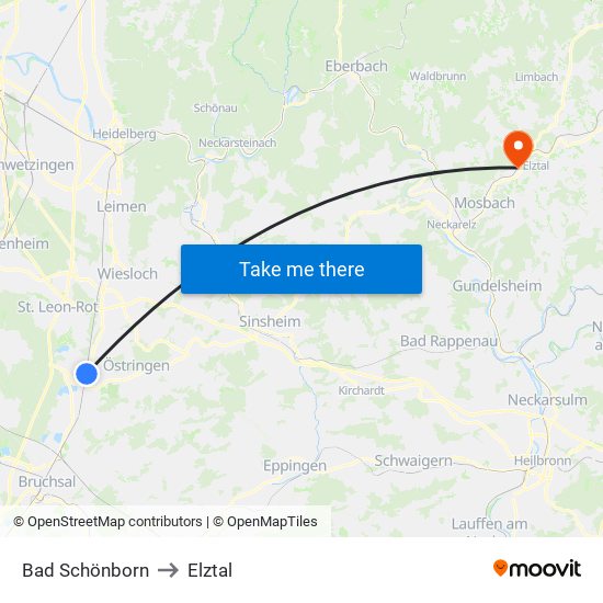 Bad Schönborn to Elztal map