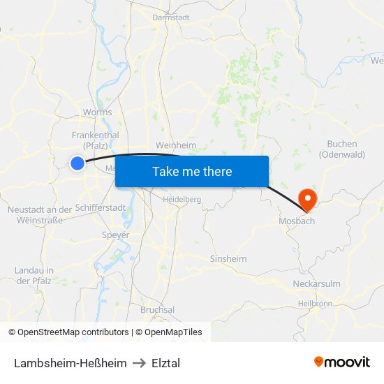 Lambsheim-Heßheim to Elztal map