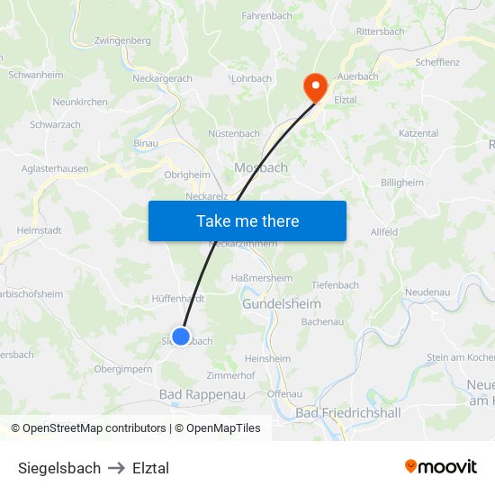 Siegelsbach to Elztal map