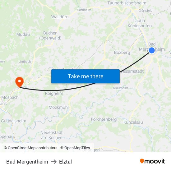 Bad Mergentheim to Elztal map