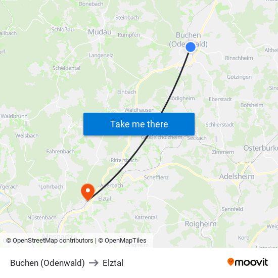 Buchen (Odenwald) to Elztal map