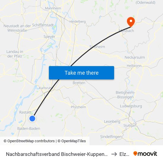 Nachbarschaftsverband Bischweier-Kuppenheim to Elztal map