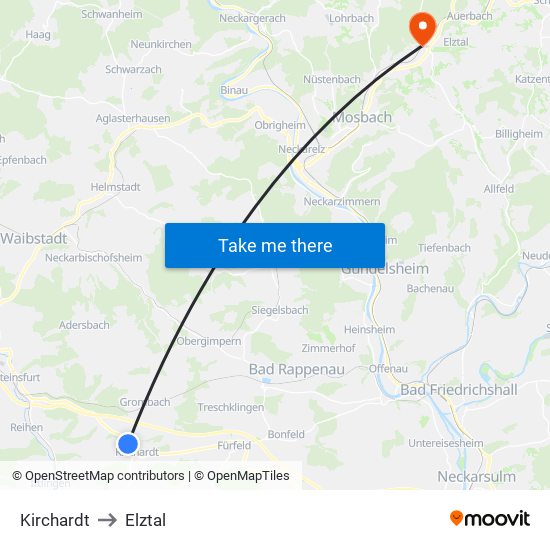 Kirchardt to Elztal map
