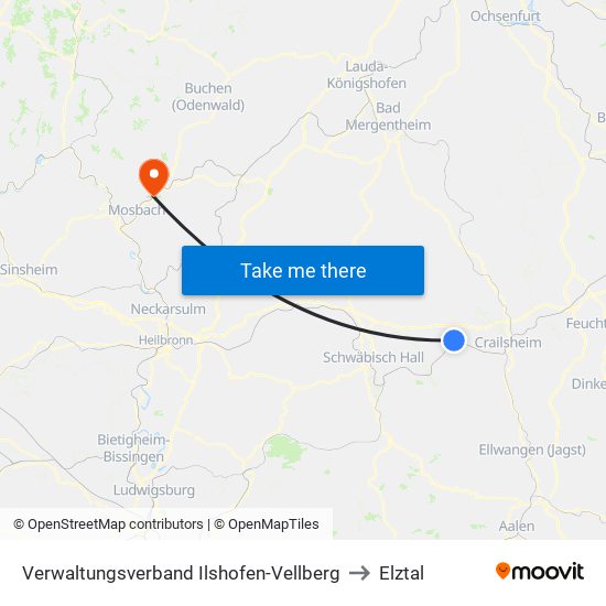 Verwaltungsverband Ilshofen-Vellberg to Elztal map