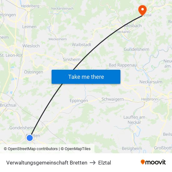 Verwaltungsgemeinschaft Bretten to Elztal map