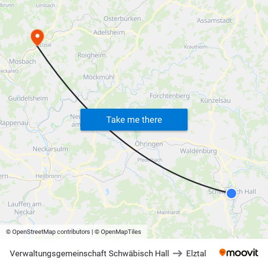 Verwaltungsgemeinschaft Schwäbisch Hall to Elztal map