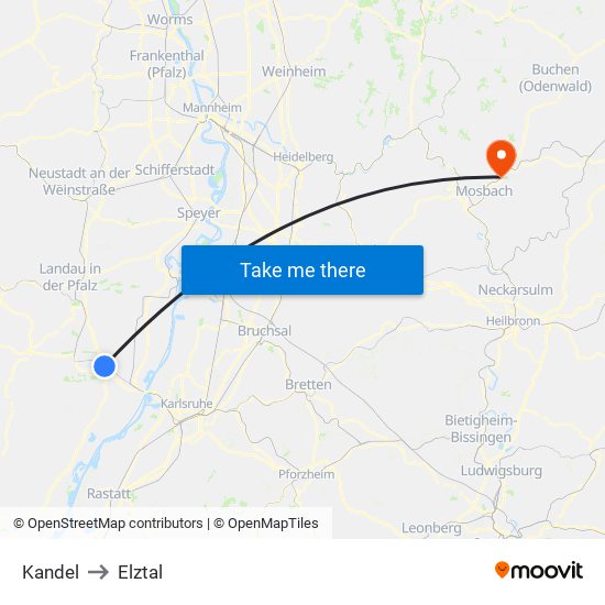 Kandel to Elztal map