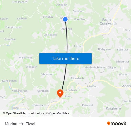 Mudau to Elztal map