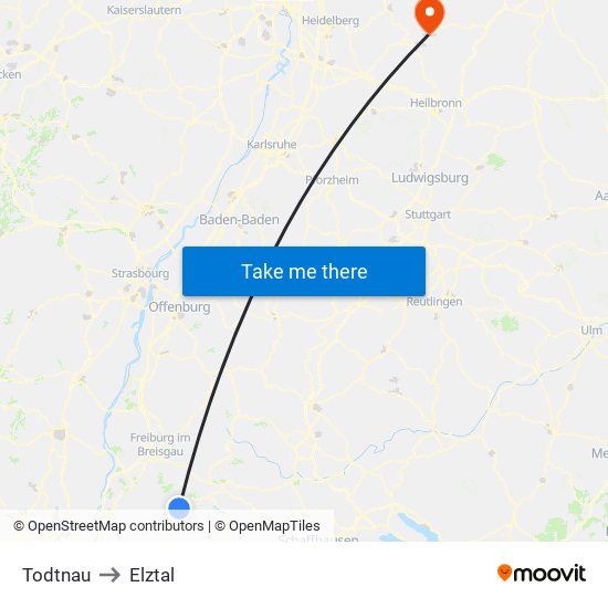 Todtnau to Elztal map