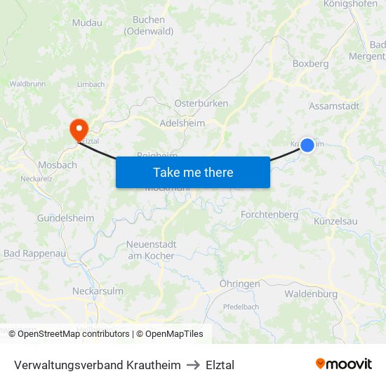 Verwaltungsverband Krautheim to Elztal map
