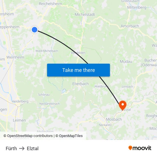 Fürth to Elztal map