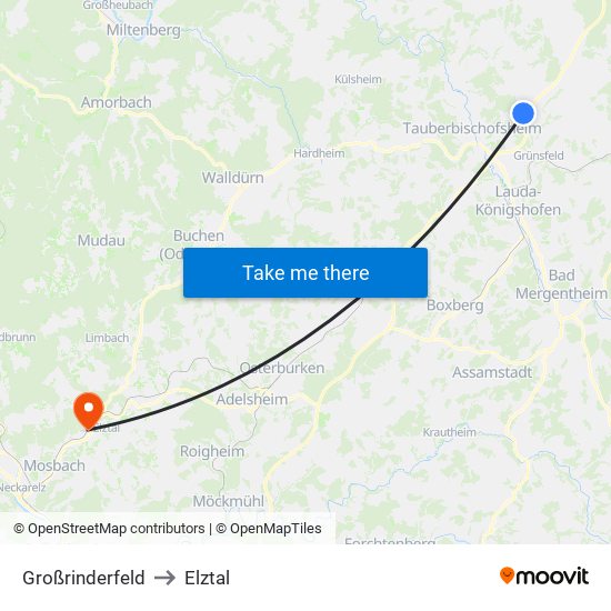 Großrinderfeld to Elztal map