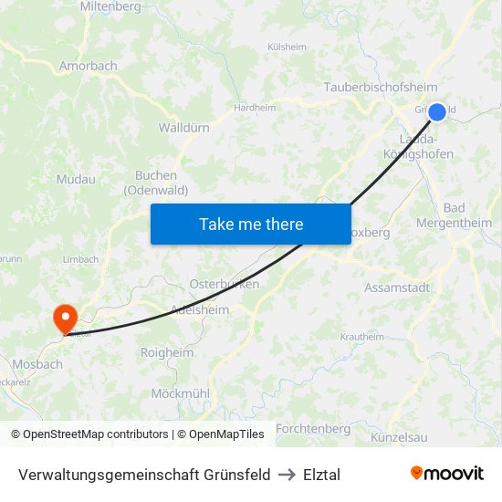 Verwaltungsgemeinschaft Grünsfeld to Elztal map