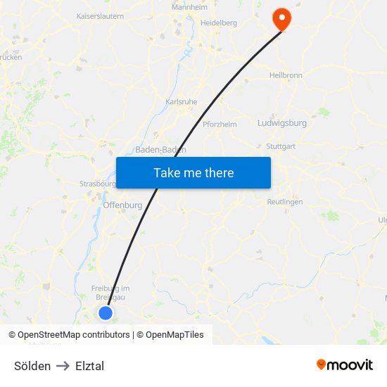 Sölden to Elztal map