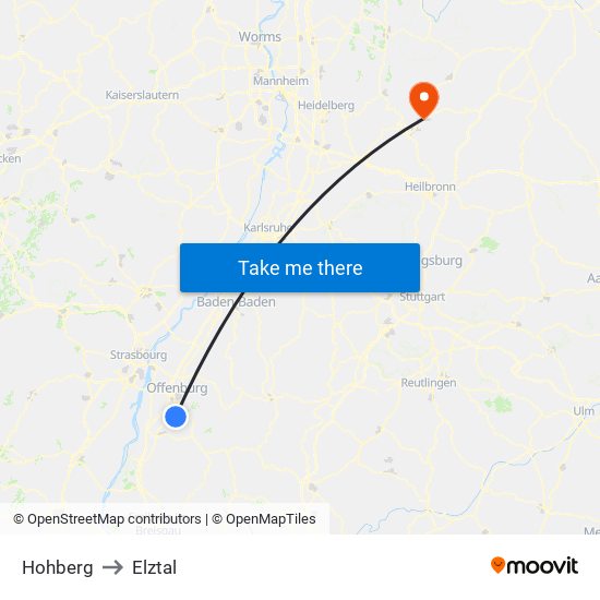 Hohberg to Elztal map