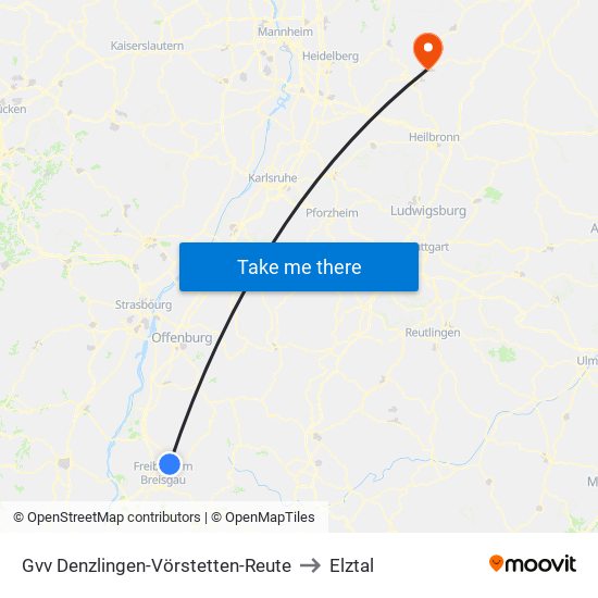 Gvv Denzlingen-Vörstetten-Reute to Elztal map