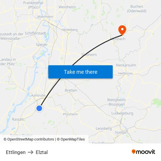 Ettlingen to Elztal map