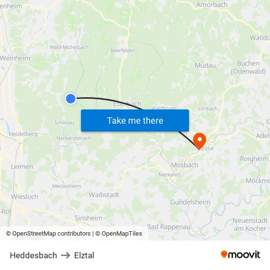 Heddesbach to Elztal map