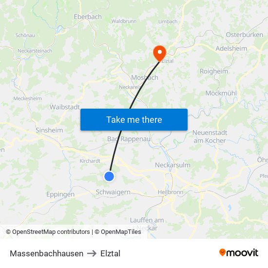 Massenbachhausen to Elztal map
