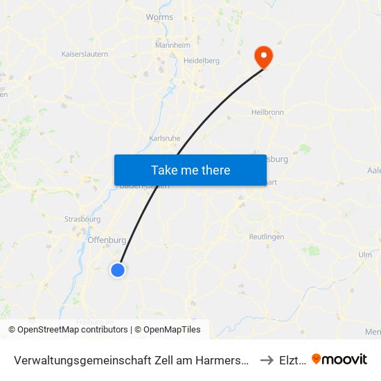 Verwaltungsgemeinschaft Zell am Harmersbach to Elztal map