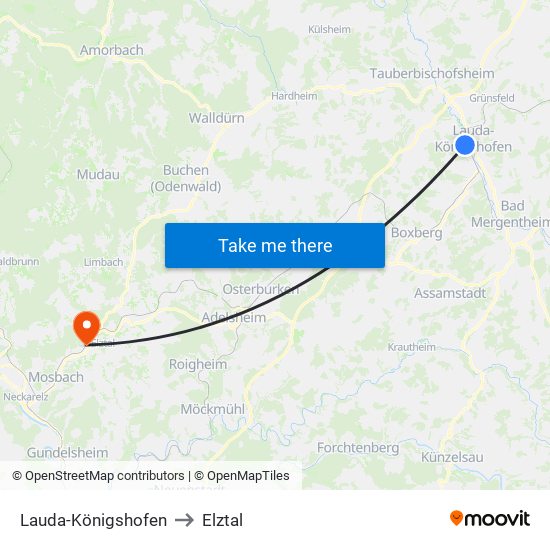 Lauda-Königshofen to Elztal map