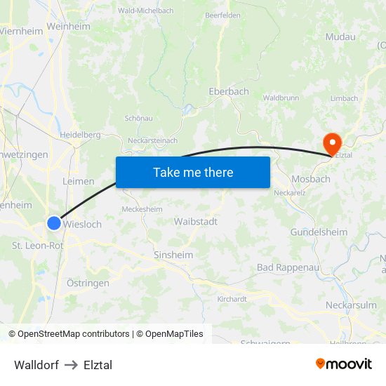 Walldorf to Elztal map