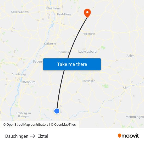 Dauchingen to Elztal map