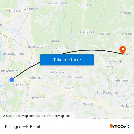 Reilingen to Elztal map