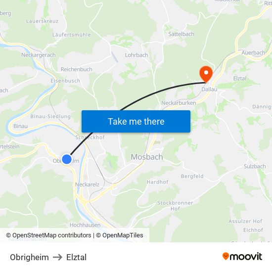 Obrigheim to Elztal map