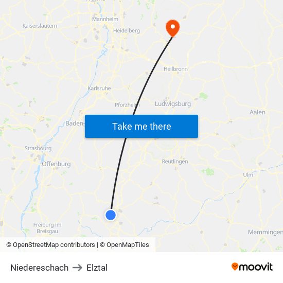 Niedereschach to Elztal map